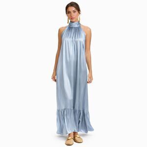 O.P.T. Halter Maxi Dress | NWT | Satin Pleated Baby Blue| Size Small